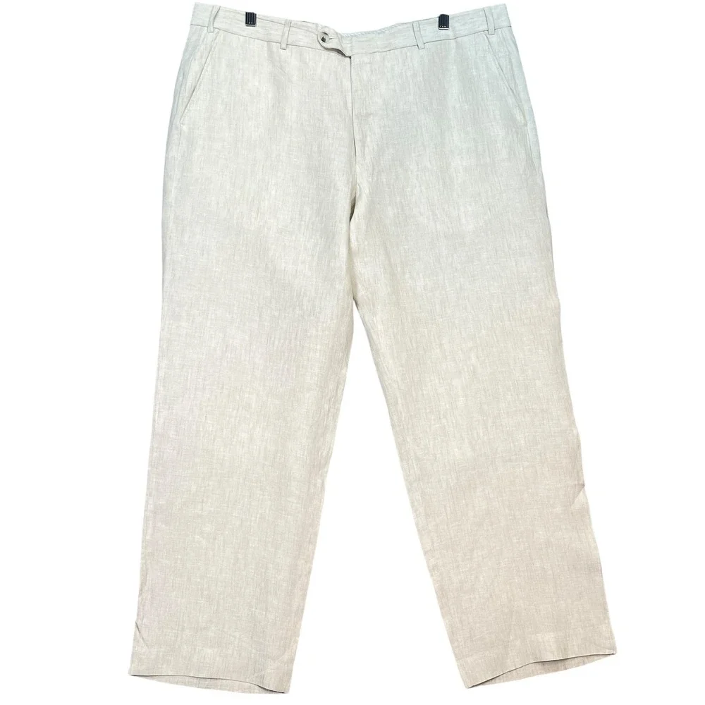 Patrick James Linen Trousers West Coast Classic Beige Relaxed Pants Size 40